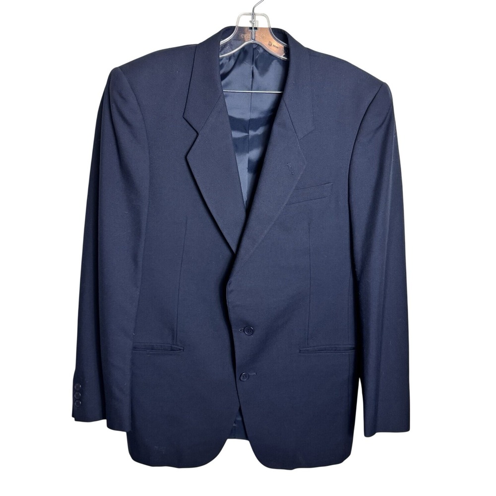 Men's Navy Blazer Sport‎ Coat Size 41L Wool/Polyester No Brand Tag
